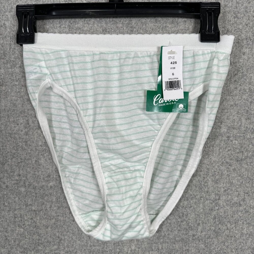 Vintage Carole‎ Size 6 Panties Underwear Womens Full Briefs White Green Striped